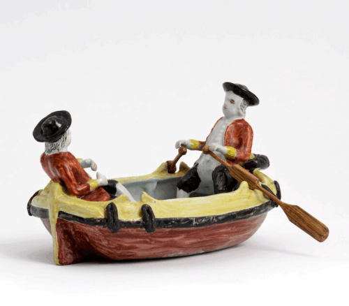 Polychrome Group of Two Gentlemen in a Boat Delft, circa 1780