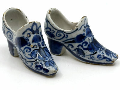 D2168. Pair of Blue and White Models of Shoes Delft, circa 1760