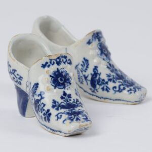 D2045. Pair of Blue and White Models of Shoes Delft, circa 1760