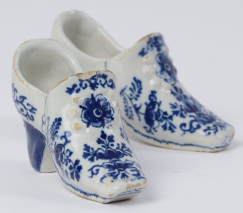 D2045. Pair of Blue and White Models of Shoes Delft, circa 1760